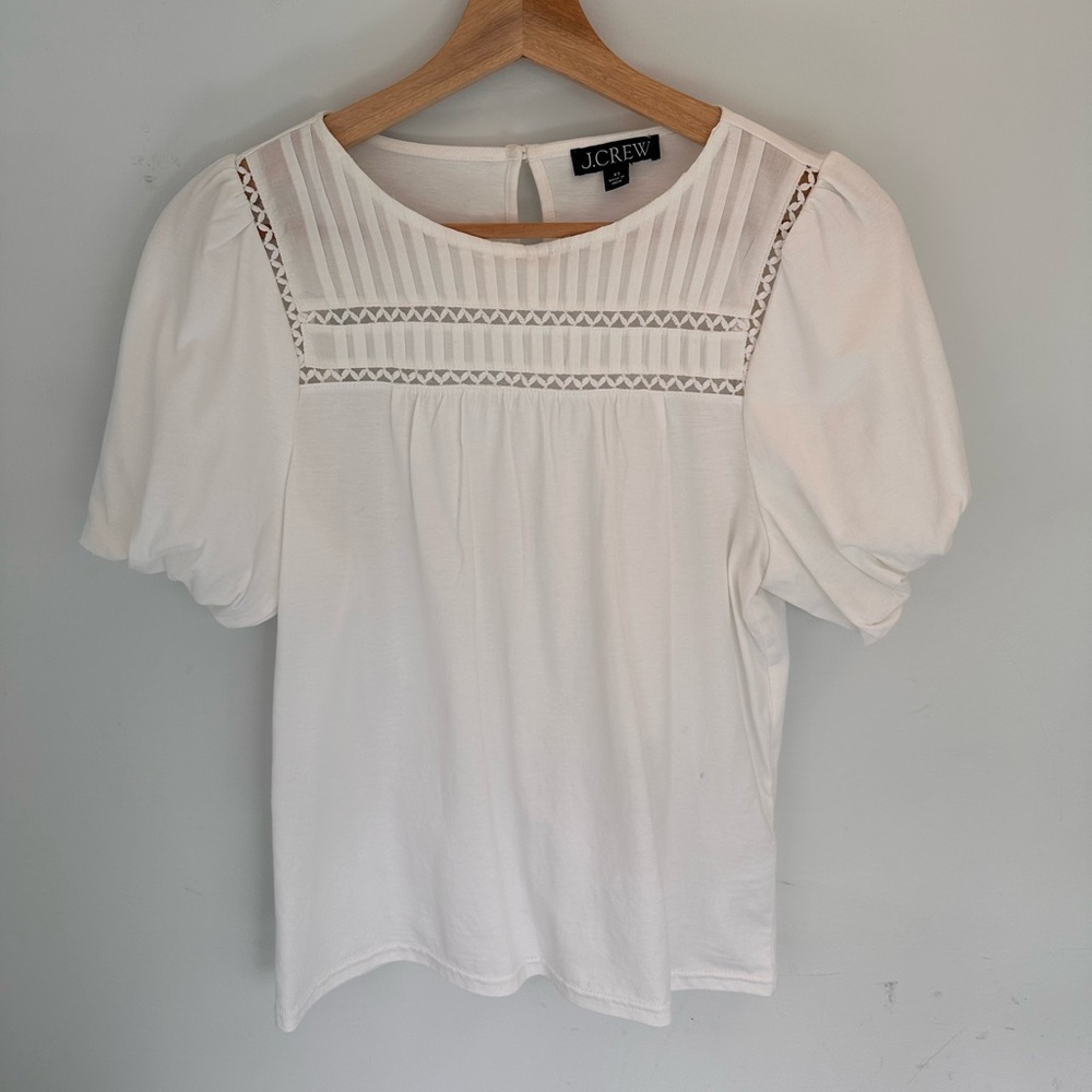 J Crew White Eyelet Puffed Sleeve Tee XS NWOT.